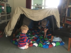 Power went out on a rainy day, so we built a tent@